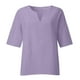 thumbnail image 4 of ICHUANYI Clearance Women's Fashion Summer V Neck Leisure Three-quarter Sleeve Solid Tops(Purple, L) ICHUANYI WER2023080708032, 4 of 5