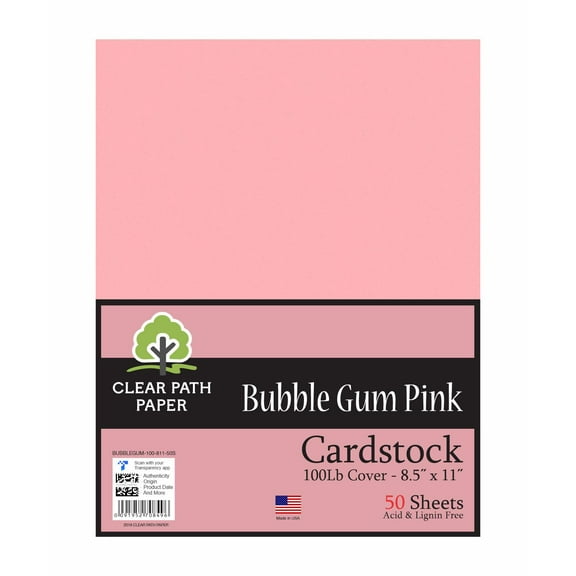Bubble Gum Pink Cardstock - 8.5 x 11 inch - 100Lb Cover - 50 Sheets - Clear Path Paper