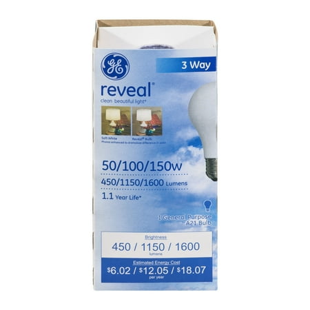 - GE Reveal 50/100/150W 3 Way Bulb, 1.0 CT