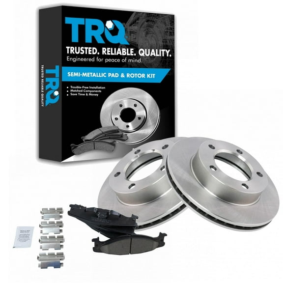 TRQ Front Brake Pad & Rotor Kit Brake Pads Brake Rotor Ceramic Vented Fits Select 1994-1996 Ford Bronco F-150