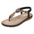 thumbnail image 1 of Bmisegm 2024 Summer New Women Bohemian Rhinestone Casual Flat Large Size Beach Shoes Sandals Women Summer Black 8.5, 1 of 7