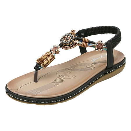 

2024 Womens Sandals 2024 Summer New Bohemian Rhinestone Casual Flat Large Size Beach Shoes Breathable