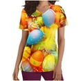 thumbnail image 2 of BEFOKA Graphic Scrub Tops Women Short Sleeve V Neck Scrub for Womens Cute Printed Nursing Uniforms Shirts with Pockets Classic Holiday Scrub Shirt, 2 of 5