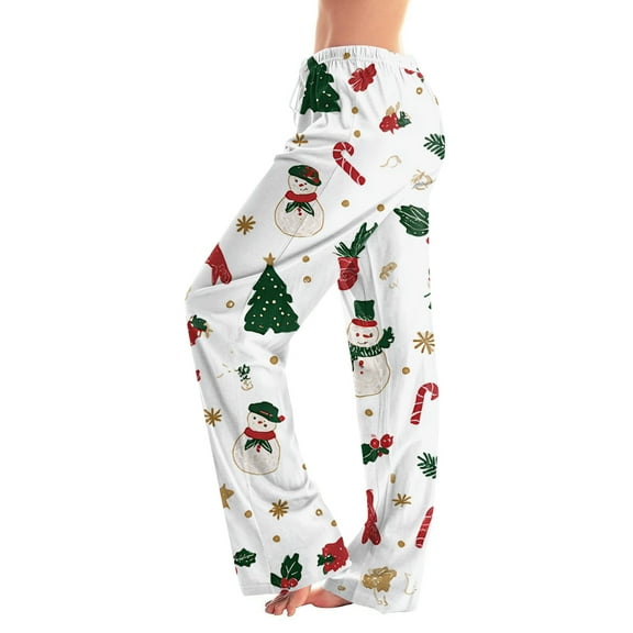 Resicozy Christmas Pajama Pant for Women Wide Leg Casual Plus Size Xmas Print Lounge Pants with Pocket Loose Fit Holiday Bottom Mint Green 3XL