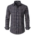 thumbnail image 1 of Camisa JEMITOP para hombre, manga larga, corte ajustado, a cuadros, azul marino, bronceado, L, 1 of 6
