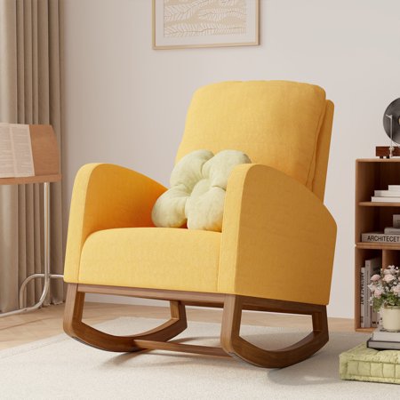 Hawsaiy Comfortable Velvet Nursery Rocking Chair with Padded Seat & High Backrest