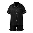 thumbnail image 4 of Povozer Silk Satin Pajamas Long Sleeve Button Up Pjs 2 Piece Lounge Sets Pj Sets for Women(Black,S), 4 of 6