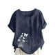 thumbnail image 1 of Vestidos Casuales Para Mujer, Blusas De Mujer De Moda Blusa informal de lino con cuello redondo, manga corta y botones para mujer, 1 of 3