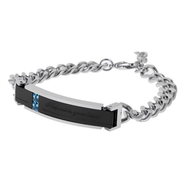 ''Guárdame en tu corazón'' Pulsera de acero inoxidable 316L para parejas, regalo para enamorados Negro