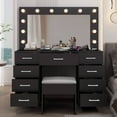 thumbnail image 4 of Ktaxon Grande Coiffeuse, Ensemble de Coiffeuse avec Dessus en Verre Visible avec Station de Recharge, pour Filles et Femmes, Noir, 4 of 8