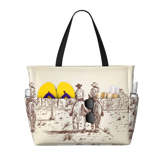 Fotbe Cowboys Riding Horses Bolsa de Viaje para Playa - Resistente al Agua, Bolsa Tote de Gran Capacidad y Ligera con 7 Bolsillos para Mujeres y Hombres