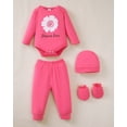 thumbnail image 3 of KIMI BEAR Newborn Baby Girls Layette Set 4 Packs Winter Clothes Outfits Long Sleeves Romper Top Pants Gloves Hats 16 Piece Essentials Accessories Clothing Gift Sets Pink NB, 3 of 9