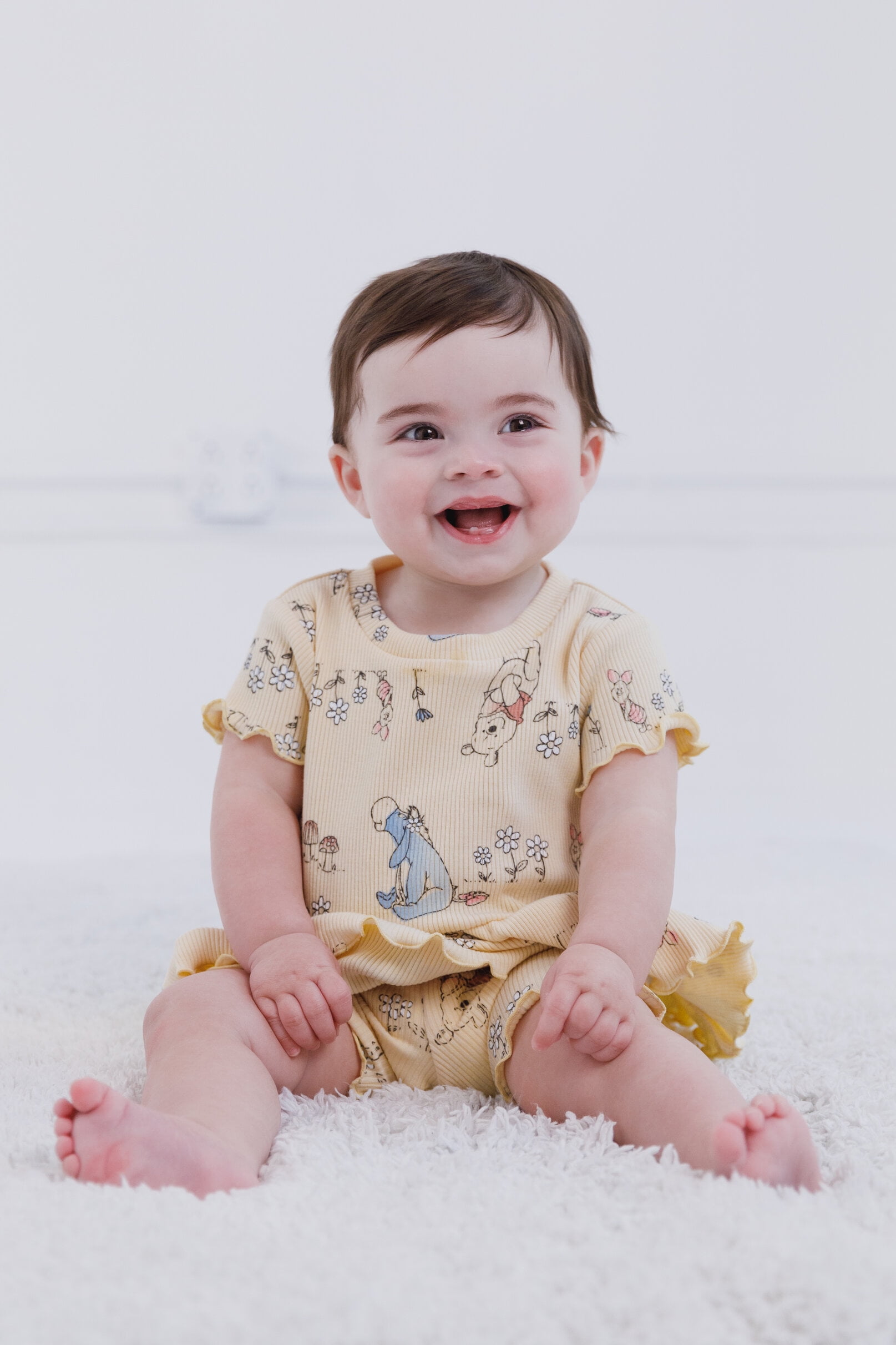 Disney Winnie the Pooh Eeyore Piglet Infant Baby Girls Peplum T-Shirt and Bike Shorts Outfit Set Yellow 12 Months
