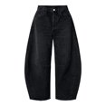 thumbnail image 5 of QIUOMBBP Woman Baggy Barrel Jeans Casual Button Fly Wide Leg Curved Denim Trousers Vintage Distressed Jean Pants, 5 of 7