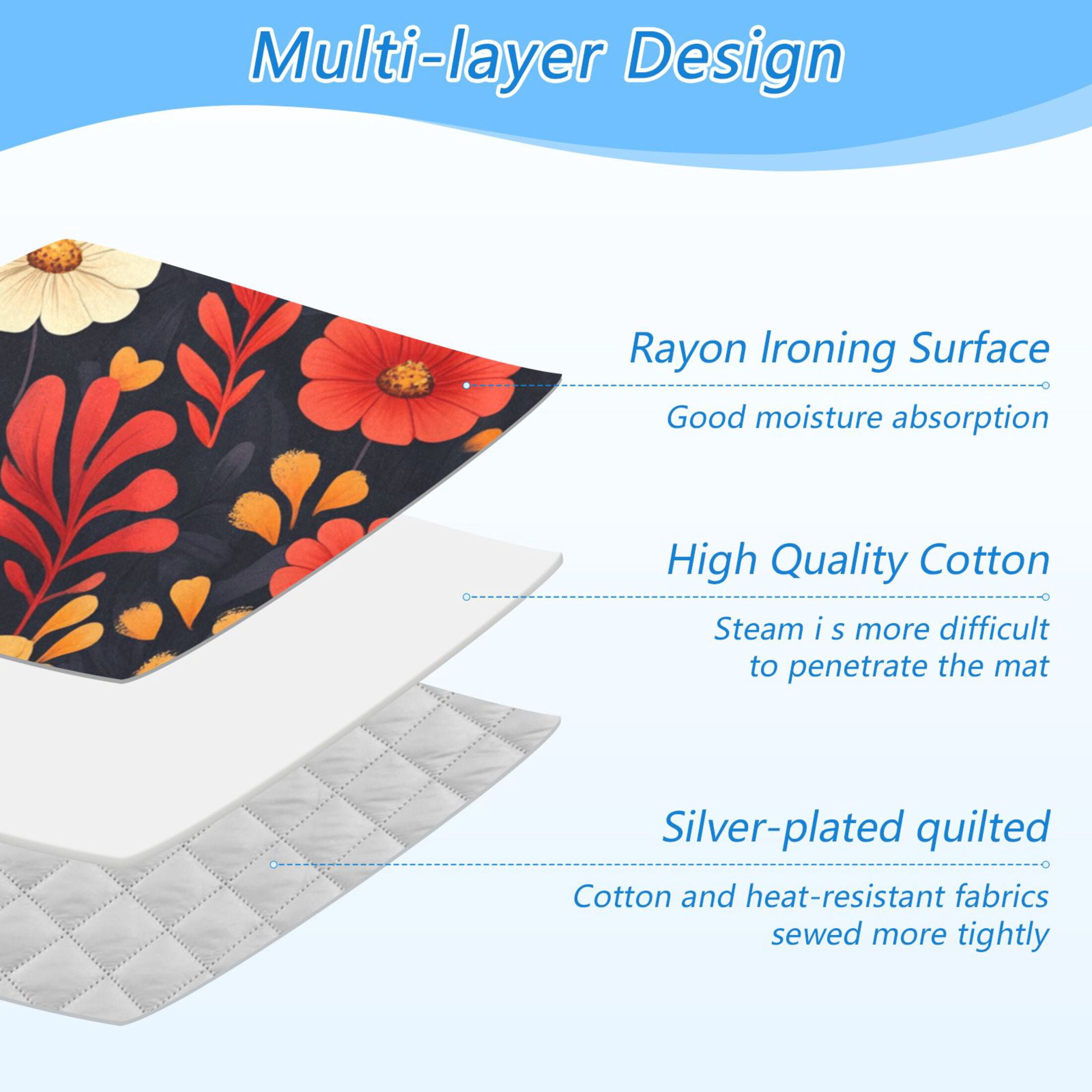 Orange and Red Flowers Ironing Mat Blanket for Table Top Travel Portable Ironing Board Pad 47.2x27.6 Inch