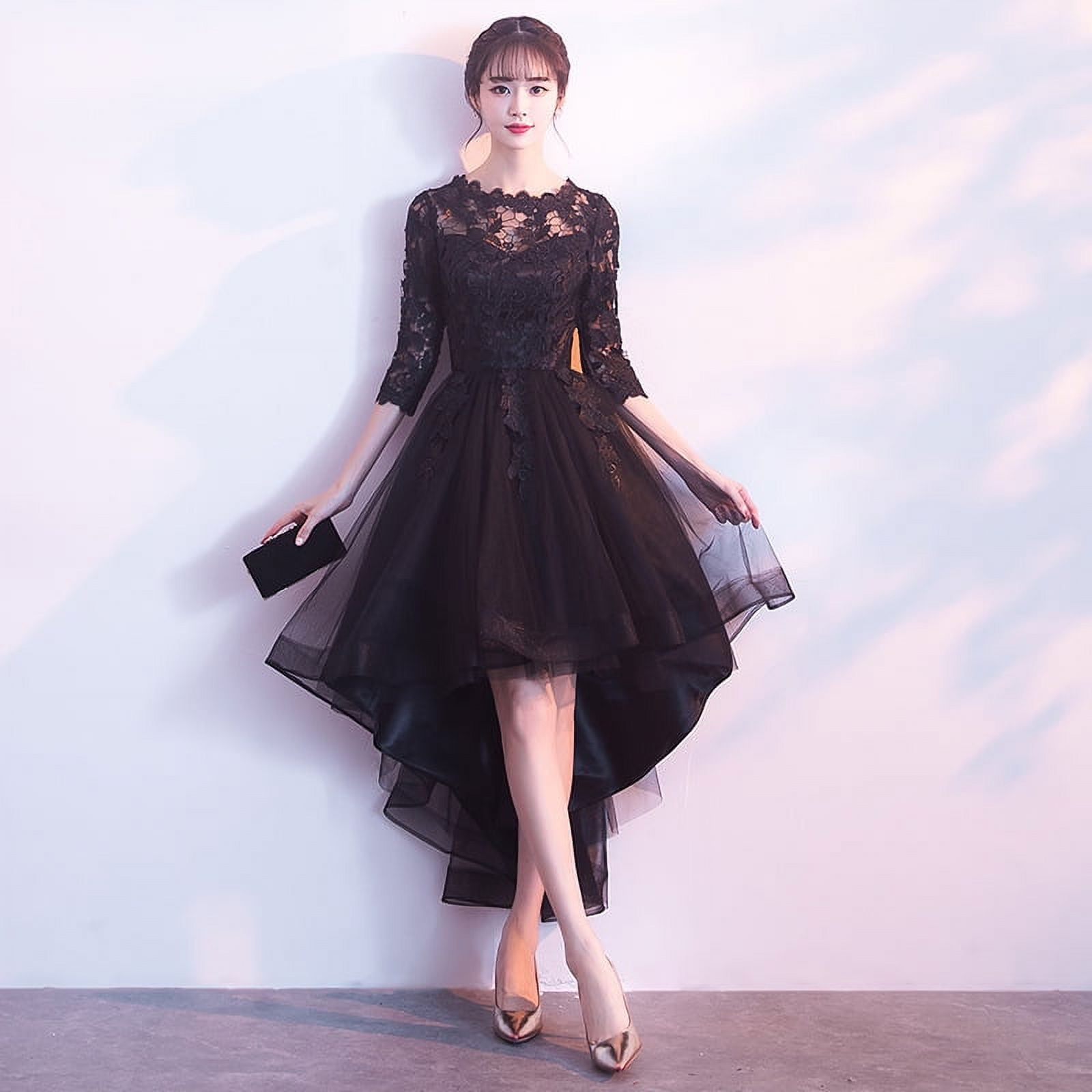 Banquet evening dress 2024 new short front and long back elegant party  party dress black evening dress one-piece delivery