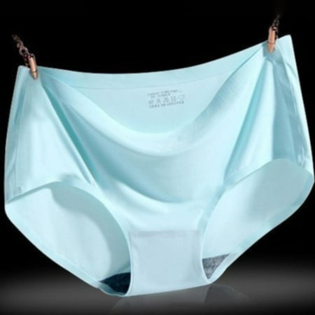 FUNUONY Big Sale!! Women s Seamless Underwear High Waisted Full Coverage Ladies Soft Strech Breathable Panties Women s Spring/Summer Ice Silk Traceless Breathable Mid Waist Underwear Blue Xxl