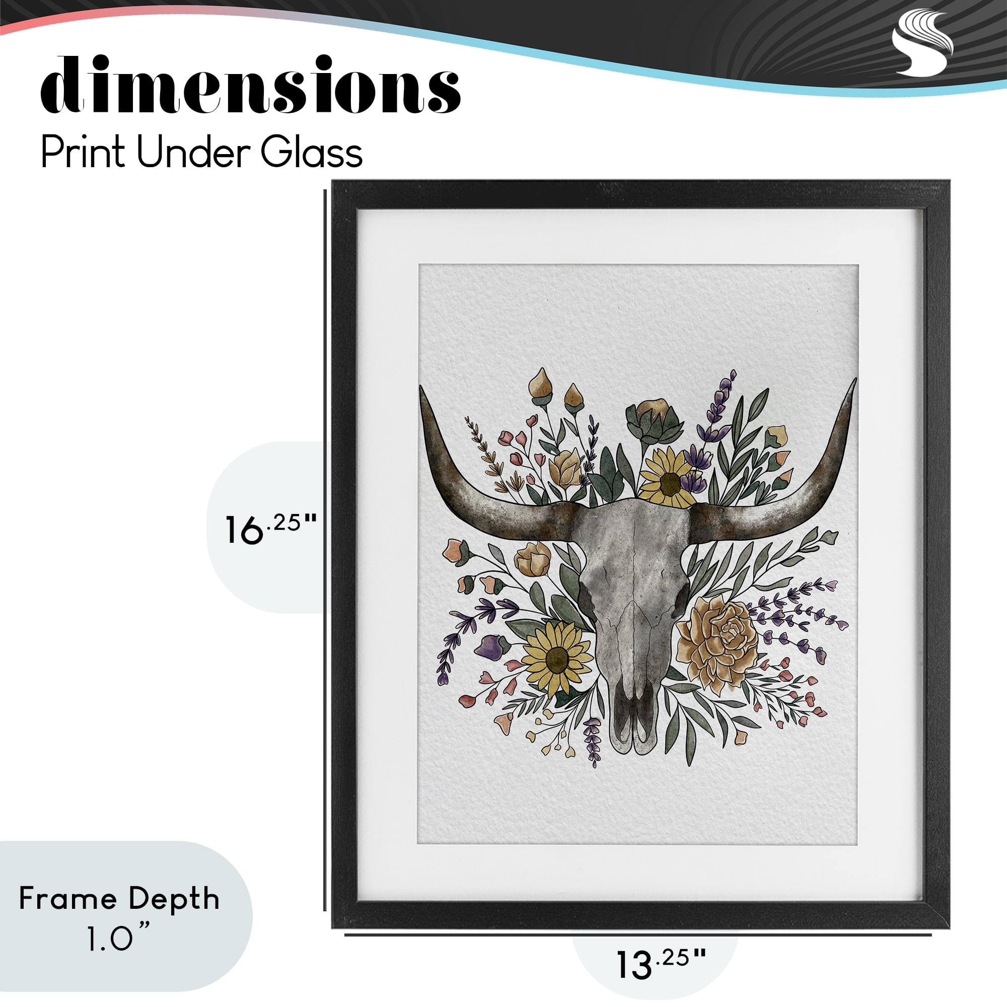 Stupell Industries Boho Wildflower Longhorn Black Framed Print Under Glass, design by Alisha Kiara Design