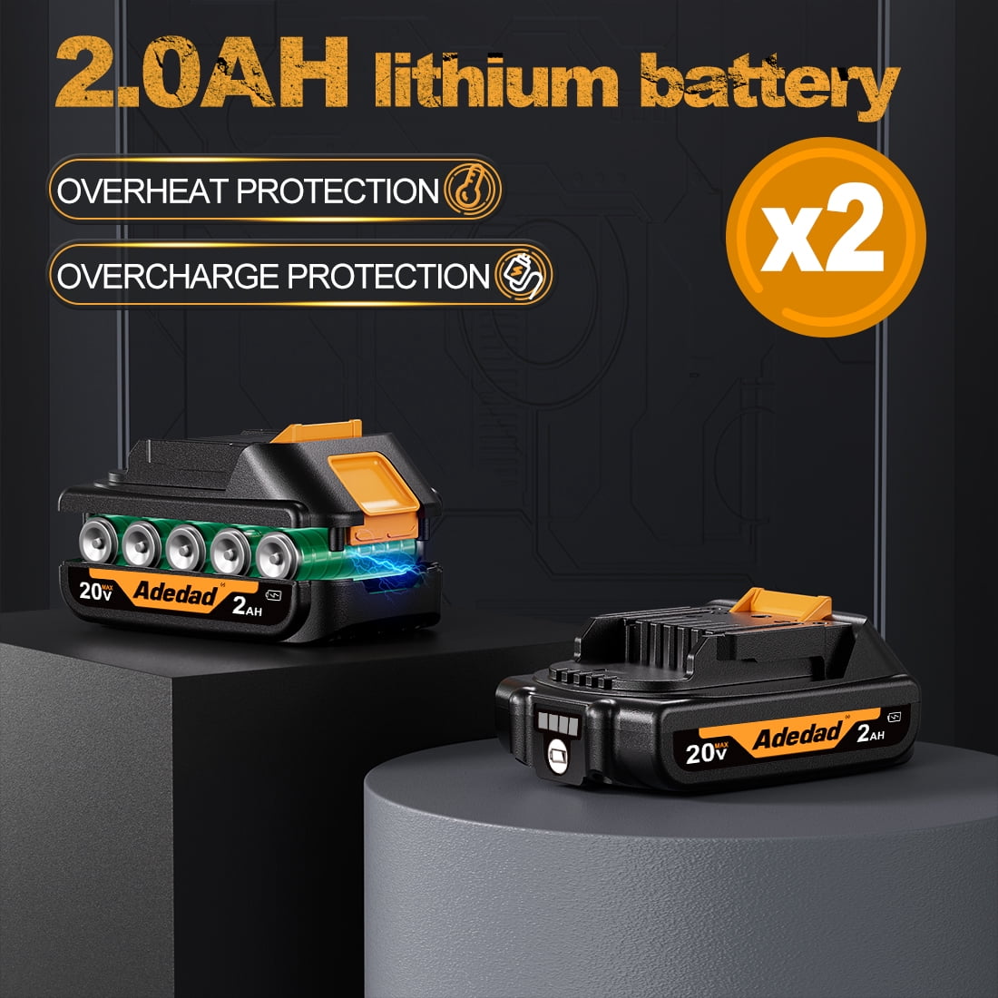 Adedad Impact Driver 480N.m Torque Wrench 1/2 drive with 2x2000mAh Batteries and Charger 3000 RPM 2 Speed 20V Cordless Impact Gun for Car&DIY
