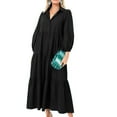 thumbnail image 6 of cfhntfmh Flowy Dresses for Women Fashion Collared Buttons Long Sleeve Long Maxi Dress Fall Baggy Tiered Pleated Beach Dress, 6 of 6