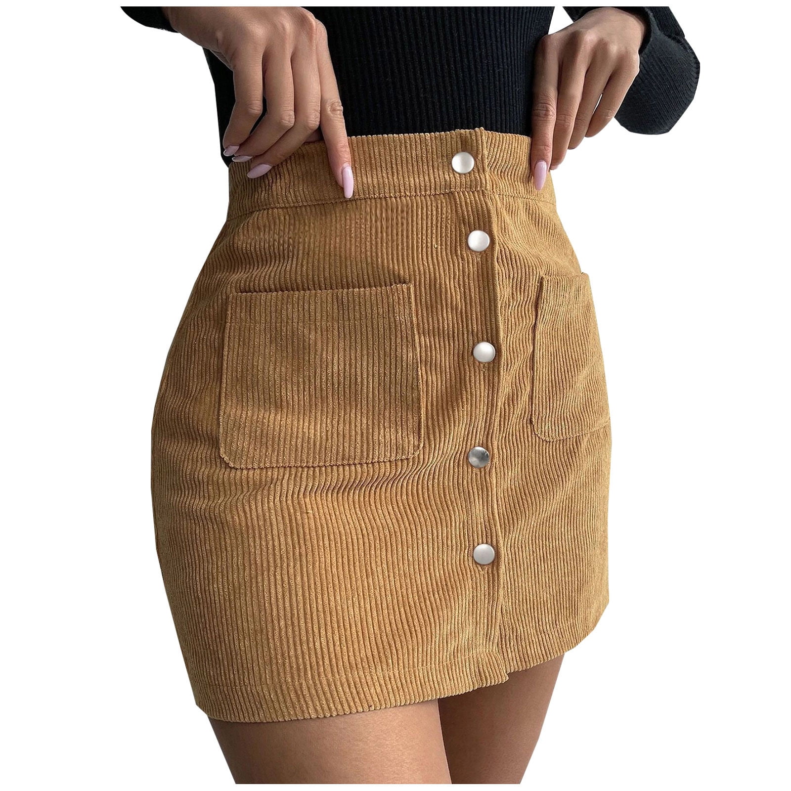 COBKK Plus Size Skirts For Women Skirt Fashion Women Button Zipper High  Waist Tight Solid Pocket Retro Skirt Women Pleated Tennis Skirts For Women  Yellow L - Walmart.com
