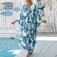 thumbnail image 4 of CIENVNSTG Womens Plus Size Swimsuit Cover Up Floral Print Lightweight Kaftan Dress with Kimono Sleeves for Beach Pool and Summer Loungewear Light Blue One Size, 4 of 5