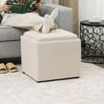 thumbnail image 5 of Joveco Storage Square Ottoman with Tray, Small Linen Foot Rest Stool Cube, Coffee Table for Dorm Living Room Bedroom, Beige, 5 of 7