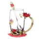 thumbnail image 1 of Taza de té de cristal con esmalte de rosa azul rojo, taza de café, tazas de agua con flores pintadas de rosas y mariposas, juego de cuchara de cristal transparente, regalo perfecto Adepaton 2030009-2, 1 of 1