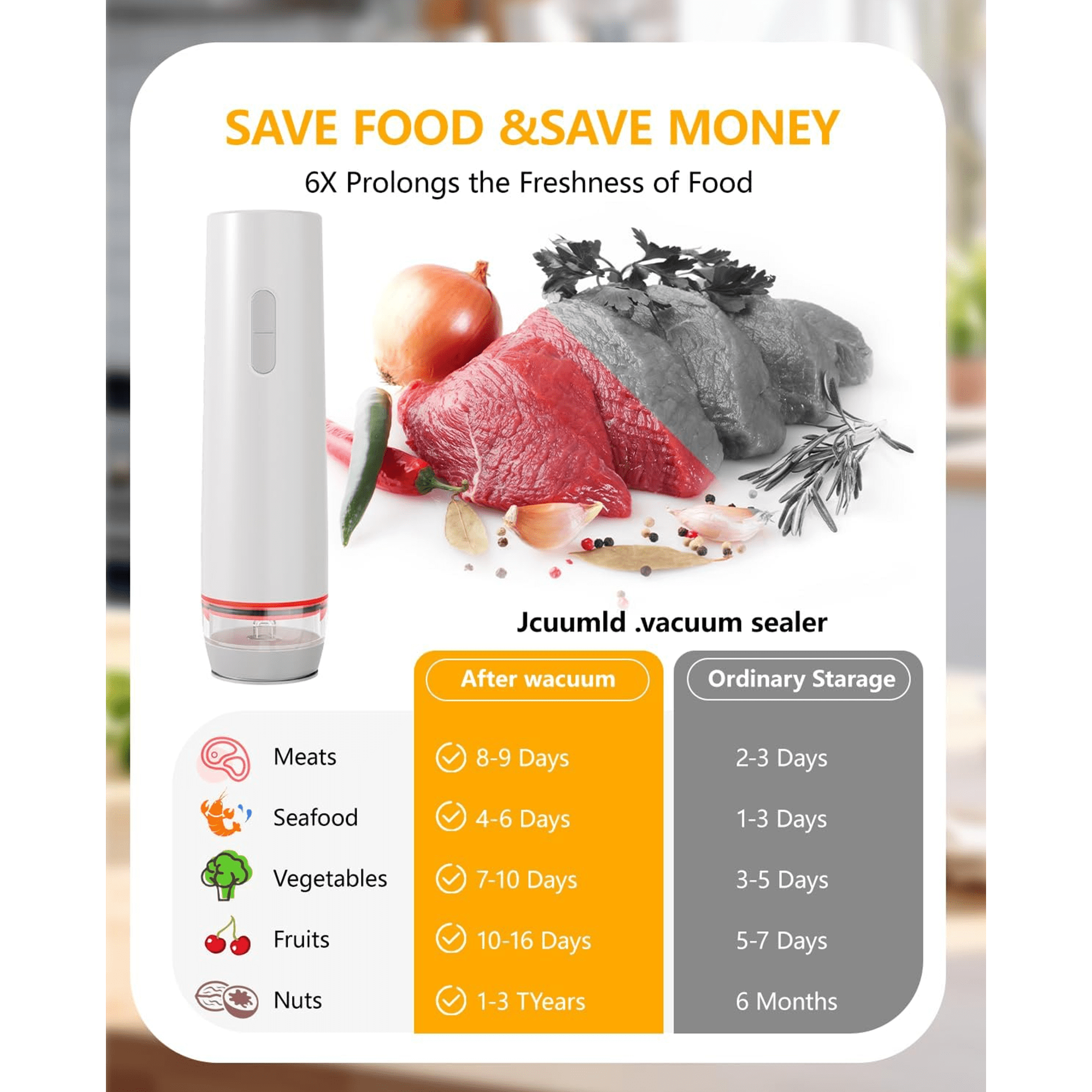 Vacuum Sealer for Food with 30 Reusable Vacuum Bags, 6X Freshness Lock, Cordless Compact Handheld Vacuum Sealer Machine for Kitchen