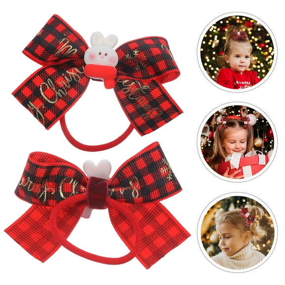 OUNONA 2-Pack Bow Hair Accessories Set, Elastic Hair Ties for Kids, Perfect for Christmas Holiday Hairstyles
