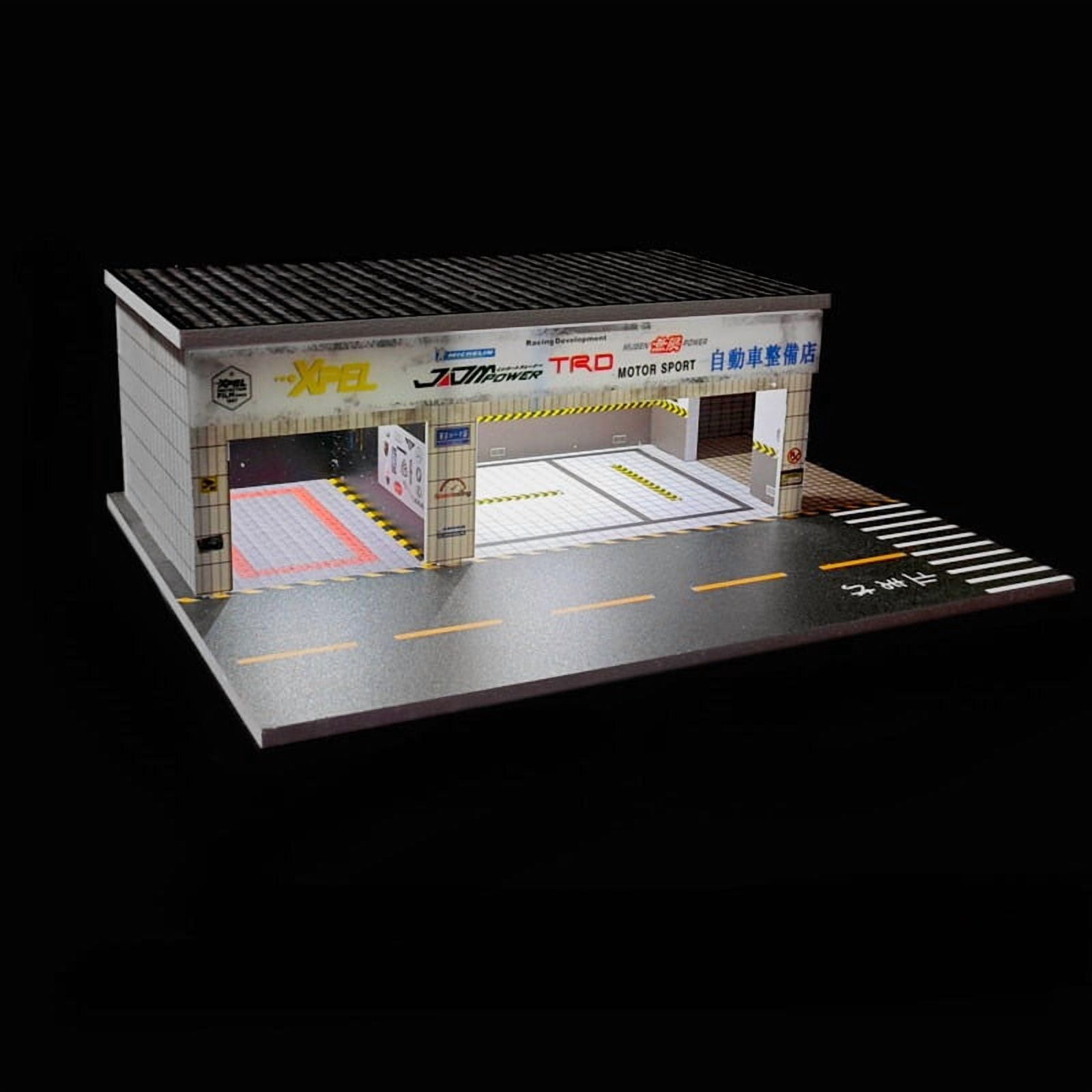 NUEIOVRW Diorama 1:64 Parking Lot Model, LED Lighting Diecast Car Garage Display Model, Car Showroom Scene Building Model Toy Gift, Car Models Display Case