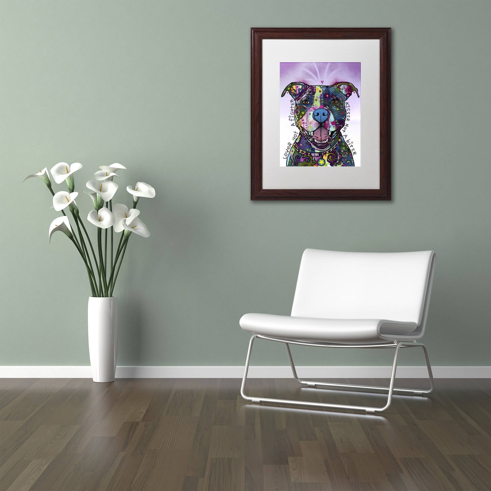 Trademark Fine Art "Love Not a Fighter" Canvas Art by Dean Russo, White Matte, Wood Frame