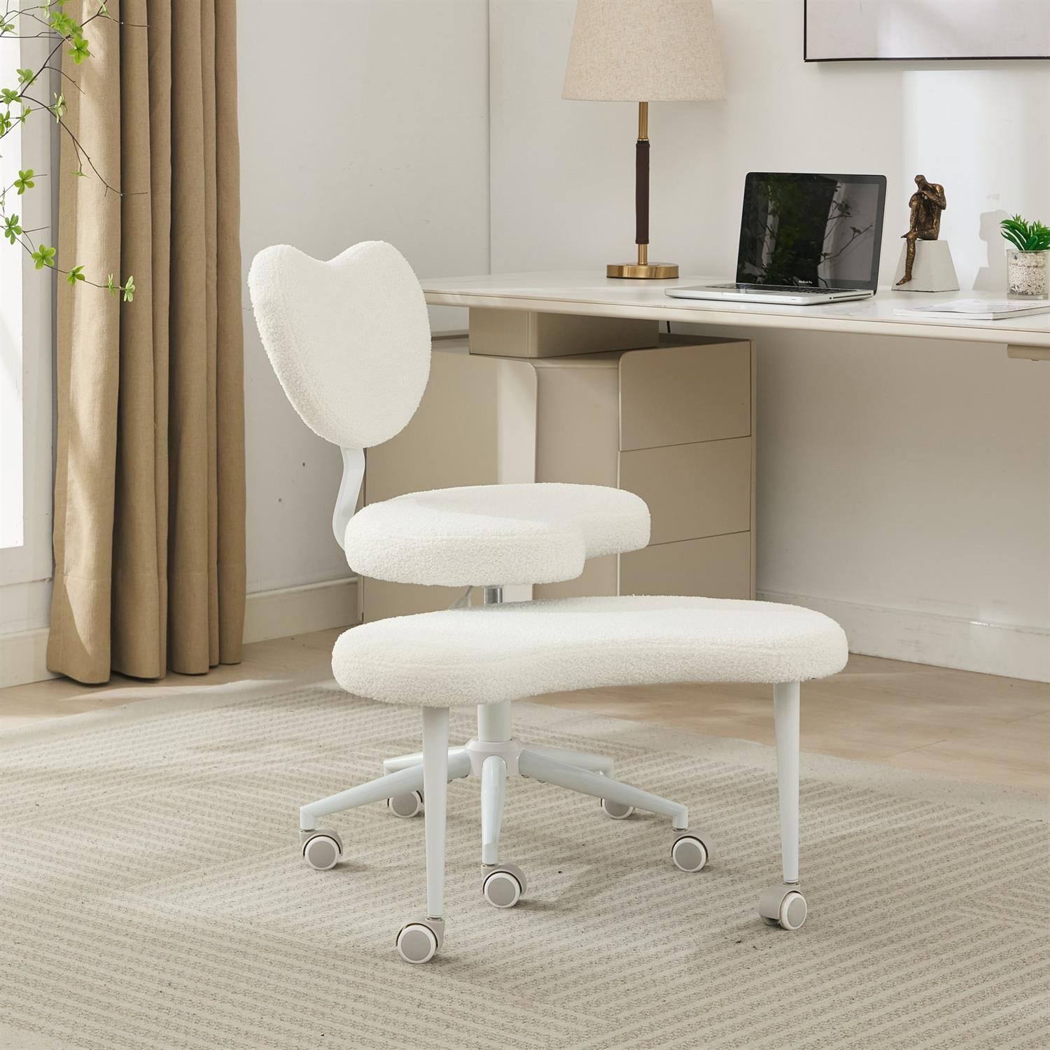 Demi Bonn 36" Desk Chair with Lumbar Support and Adjustable Stool, Meditation Chair for Home, Office, White