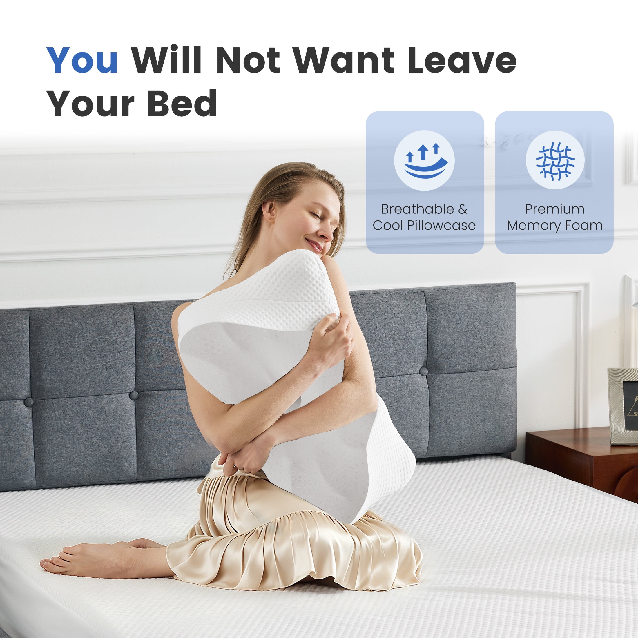 CONCETTA 2 Pack King Size Memory Foam Pillows, Ergonomic Contoured Support for Side Back and Stomach Sleepers，Gray