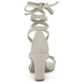 thumbnail image 3 of BLISSFUL STEP Women's Sandals High Block Heels Solid Color Lace up Sandals Grey 11.5, 3 of 8