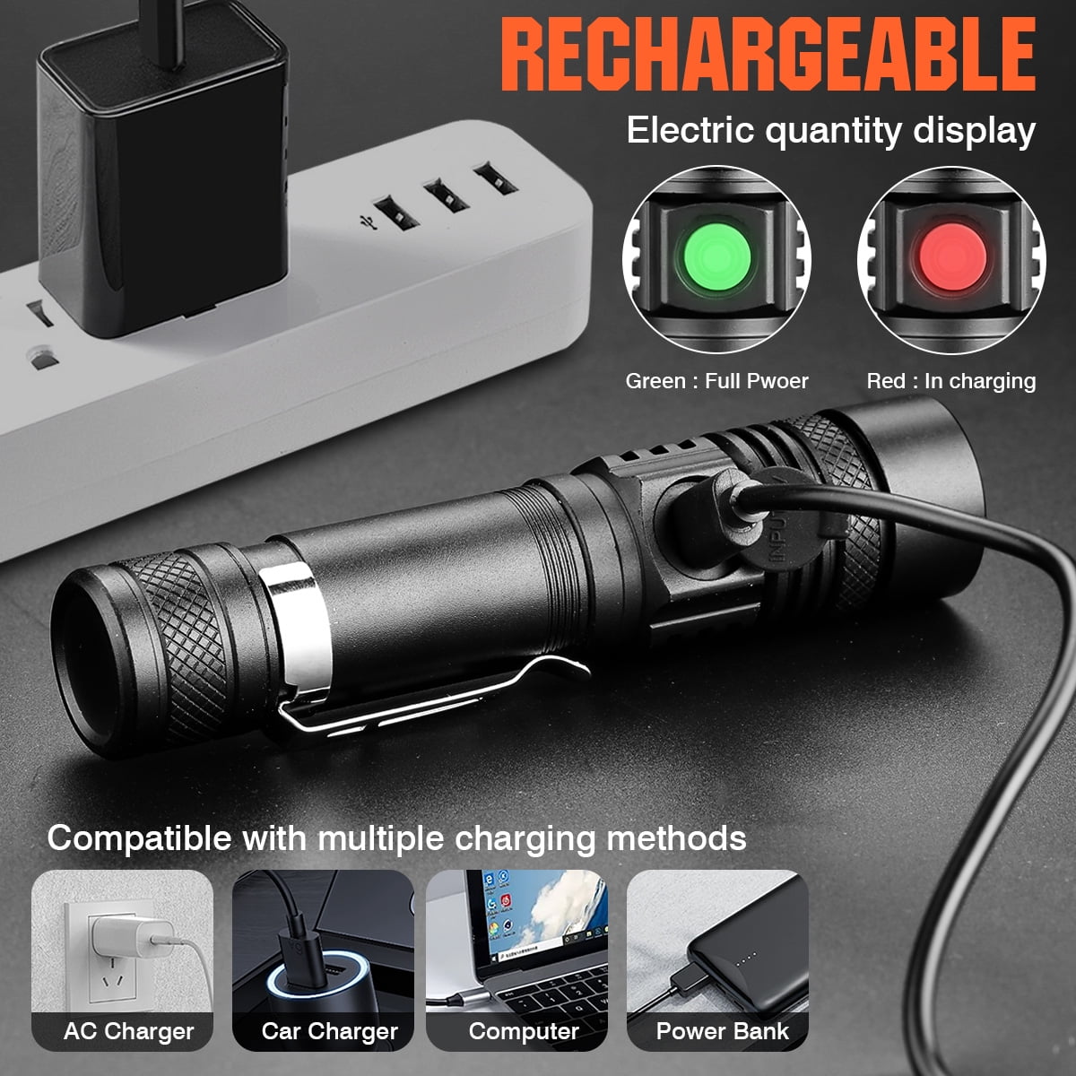 2Pack LED Flashlight Rechargeable Flashlights 2000 Lumens Super Bright Pocket-Sized Torch with Clip&Battery for Hiking Camping