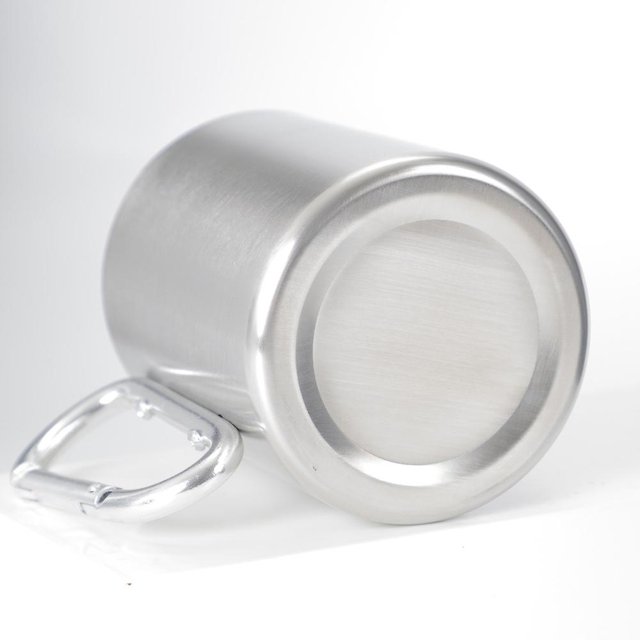 Mosquetón de doble pared para acampar, taza de acero inoxidable de 330 ml para acampar, taza para exteriores, taza de metal con tornillos (1 unidad, plateado) LingWen 9024735493228