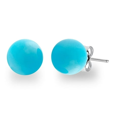 Sterling Handmade Genuine Stone Earrings Orchid Jewelry Sterling Silver 7.00ct Genuine Turquosie Gemstone Ball Stud Earrings ()