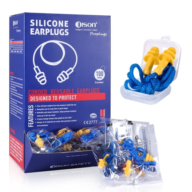 Tapones para los oídos Dison, 100 pares, con cable de silicona, reutilizables, 32 dB
