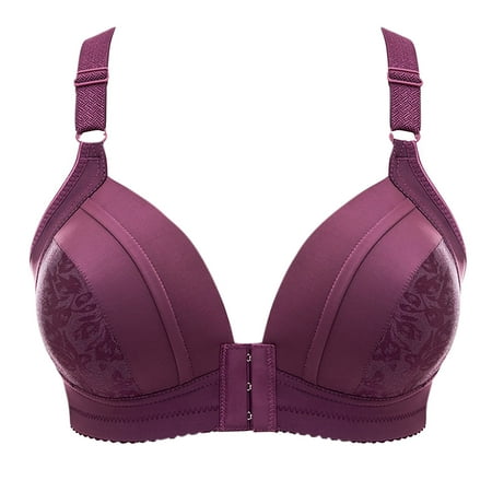 Yyeselk Push Up Bras for Women Front Closure Wirefree Anti Sagging Bra Comfort No Underwire Seamless Everyday Breathable Bra Purple XL