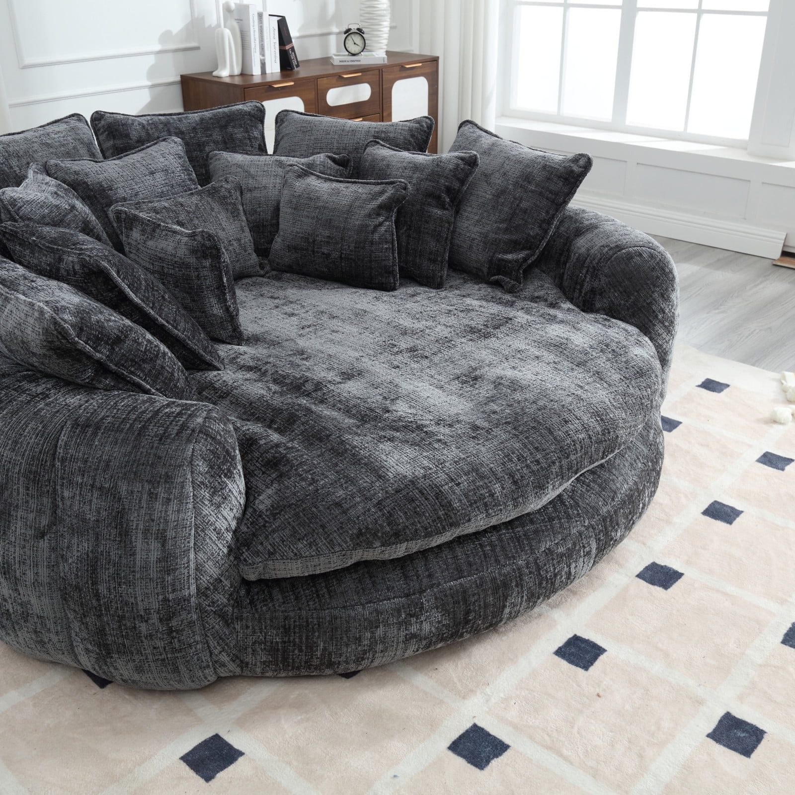 litvz 81.1in extra wide round boneless sofa oversized round chaise lounge comfy with 14 pillows for living room
