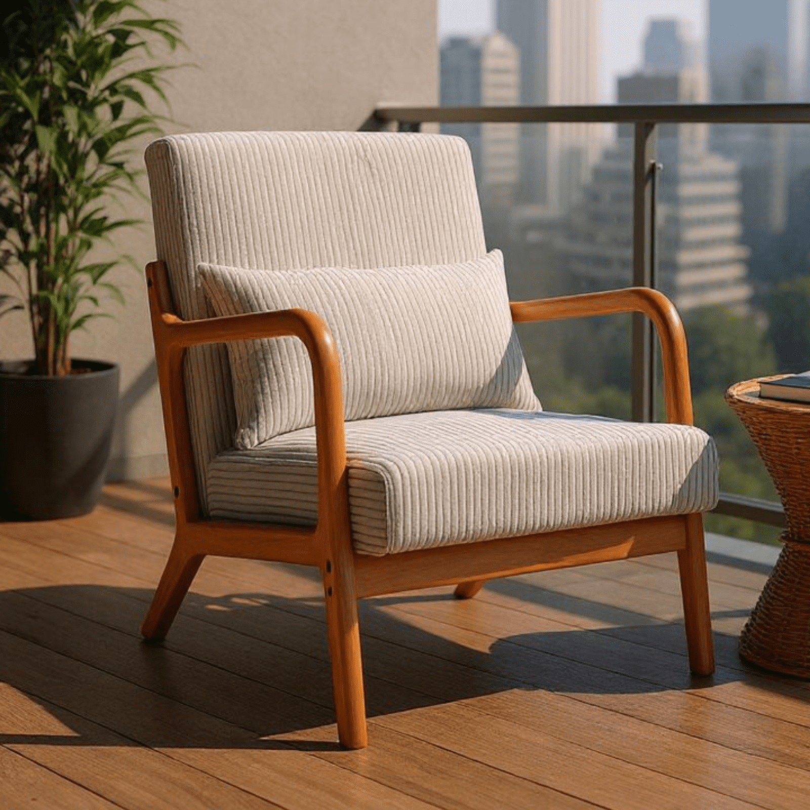 Homy Casa Modern Accent Chair with Wooden Frame and Corduroy Upholstery, Living Room Armchair