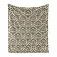 thumbnail image 1 of Damask Soft Flannel Fleece Throw Blanket, Floral Damask Featuring Scrolled Motifs Antique Victorian Style Old Country, Cozy Plush for Indoor and Outdoor Use, 60" x 80", Army Green Cream, by Ambesonne, 1 of 6