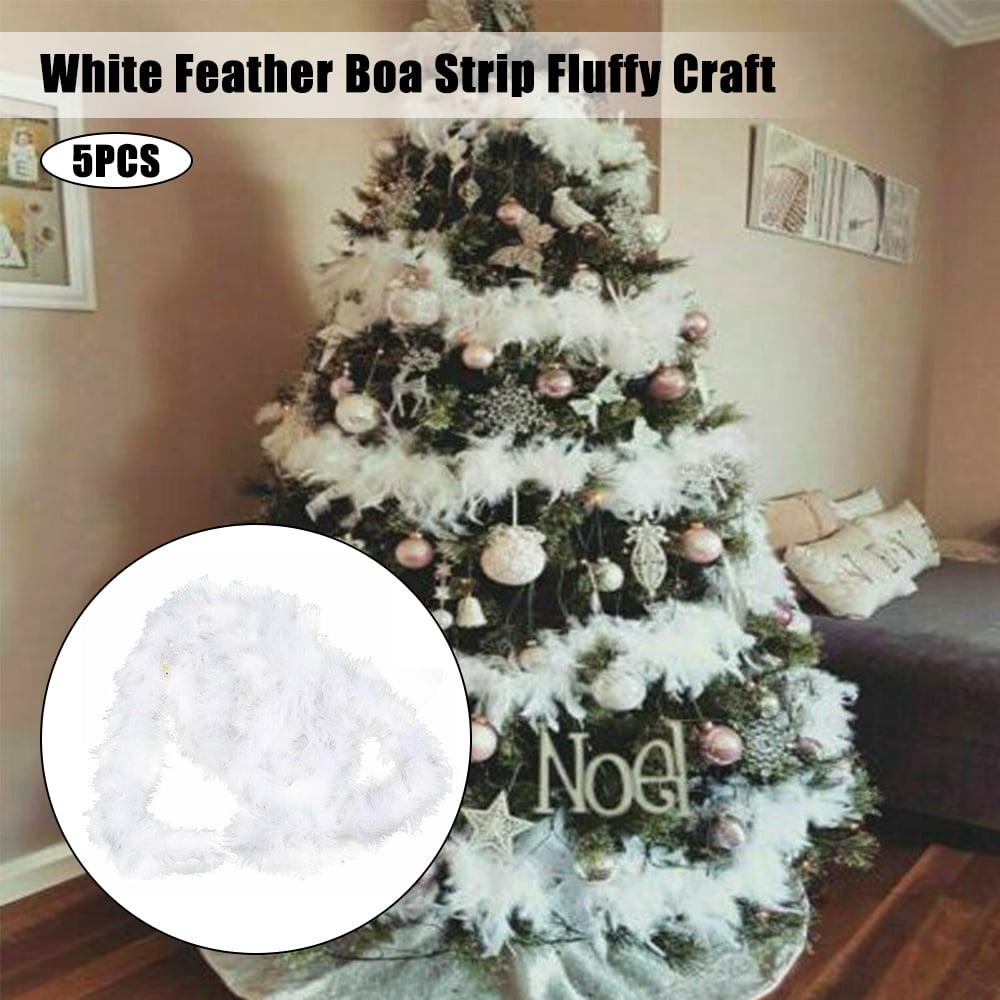 5PCS X 2M White Feather Boa Strip Fluffy Feather Ribbon Strip, Thick  Garland Boa Ribbon Strip For Christmas Tree Decor By WJFORLION