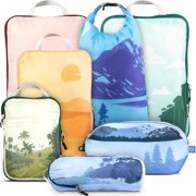 TRIPPED Travel Gear 7-Piece Extra-Large Compression Packing Cubes for Luggage, Travel Graphic