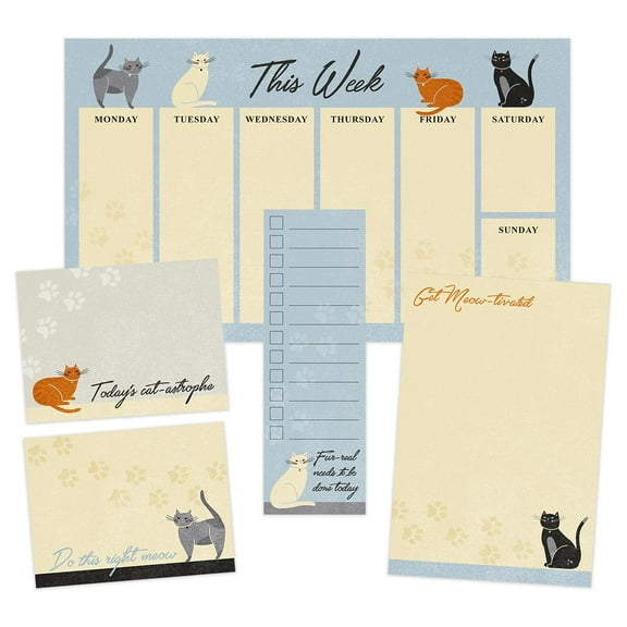 Cat Lover Sticky Note Ensemble Set / Kitten Themed Repositionable Notepad Desk Set / 5 Adorable Designs