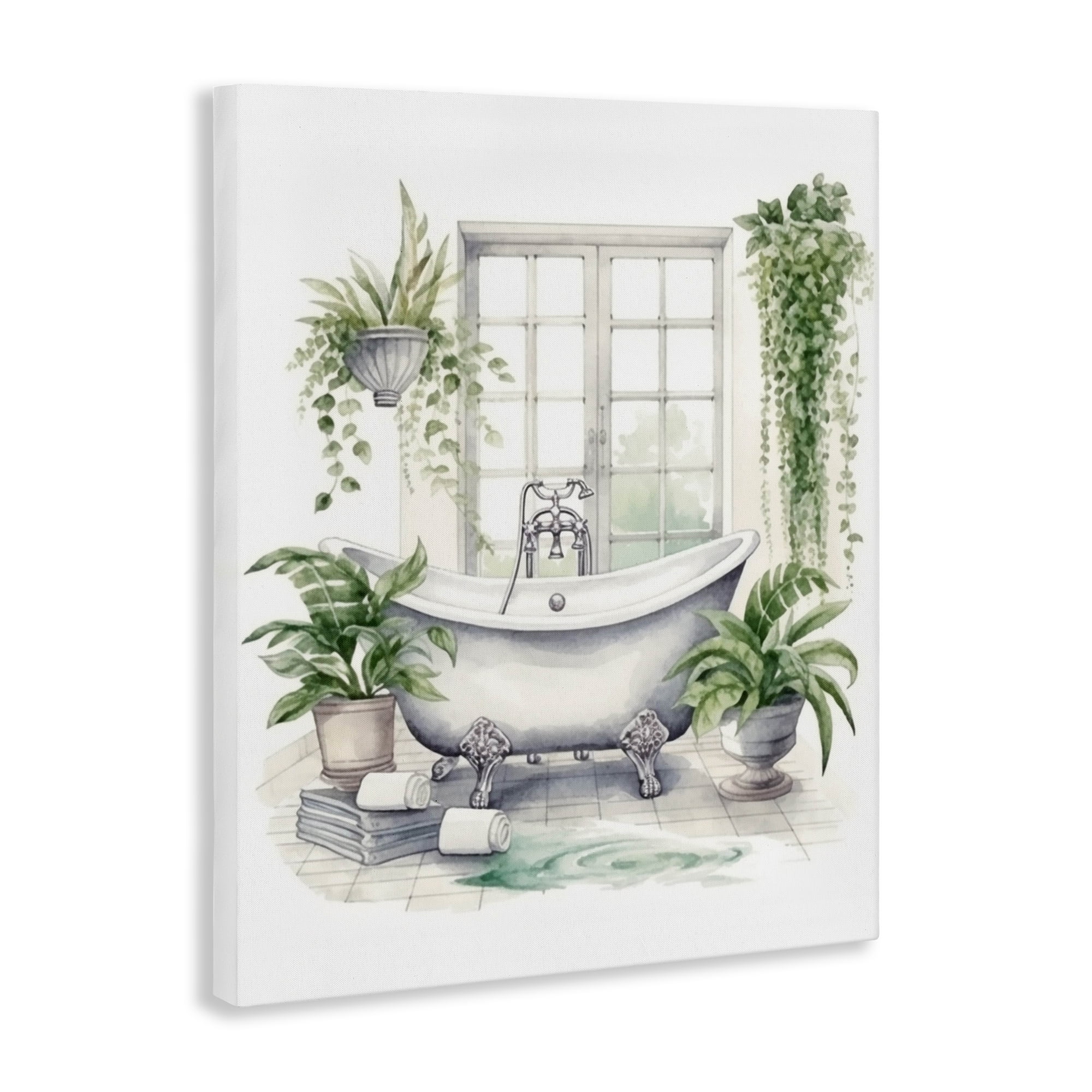 Lush Greenery Bathtub & Window Canvas Wall Art, design by Lettered and Lined