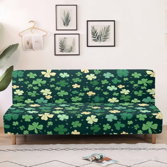 SCRAWLGOD St Patrick's Leaf Print Sofa Slipcover Armless Sofa Cover for Kids Stretch Non Slip Futon Cover Washable Easy Installation Couch Cover
