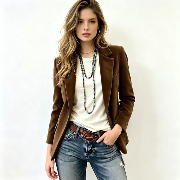 Tqcoqu Women's Casual Corduroy Blazer,Notched Lapel Button Front Jacket,Long Sleeve Jackets Coat Business Blazers,Brown Women's S-XXL
