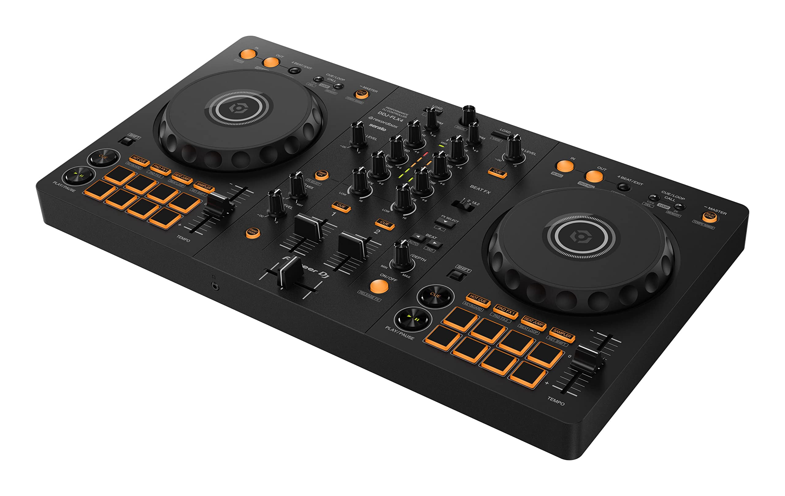 Pioneer DDJ FLX4 DJ Controller - Black Bundle with Laptop Stand, Headphones, and Austin Bazaar Polishing Cloth